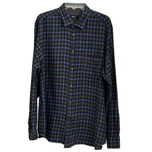 Zegna Sport Lightweight Plaid Blue/Gray Cotton/ Wool Button Down Shirt. Size XL